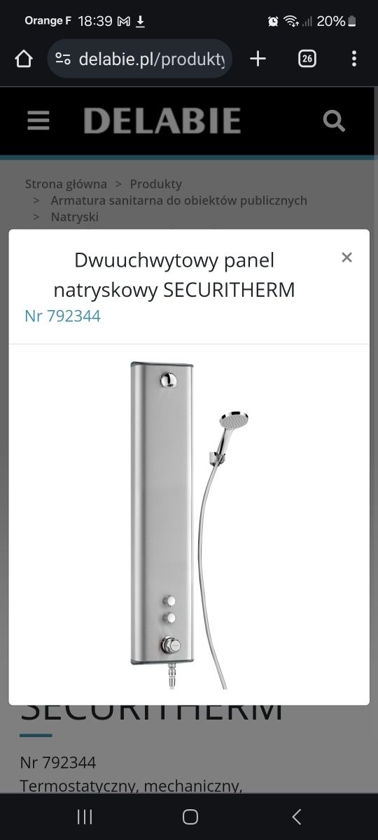 Panel Natrskowy DELABIE