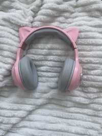 Różowe słuchawki kocie uszka bezprzewodowe/przewodowe