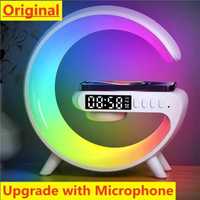 Głośnik zegarek bluetooth bezprzewodowe ładowanie 15W lampa nocna RGB