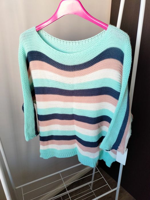 Sweter ażurowy pasy multikolor nietoperz uni S-2XL
