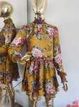 Musztardowa sukienka w kwiaty Lola Fashion 36 s nowa