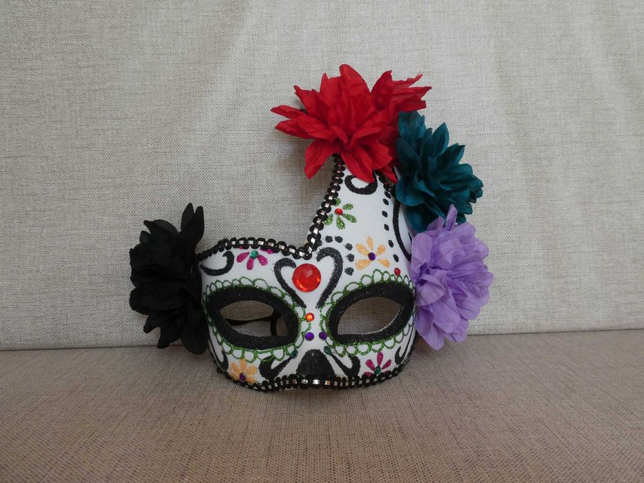 Máscara Olhos Dia de los Muertos com Flores - Halloween