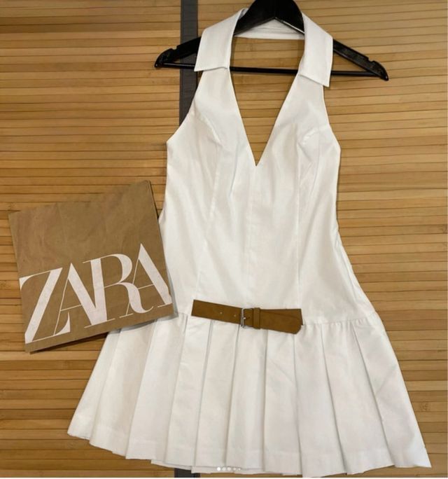 Zara платье белое с поясом и открытой спиной