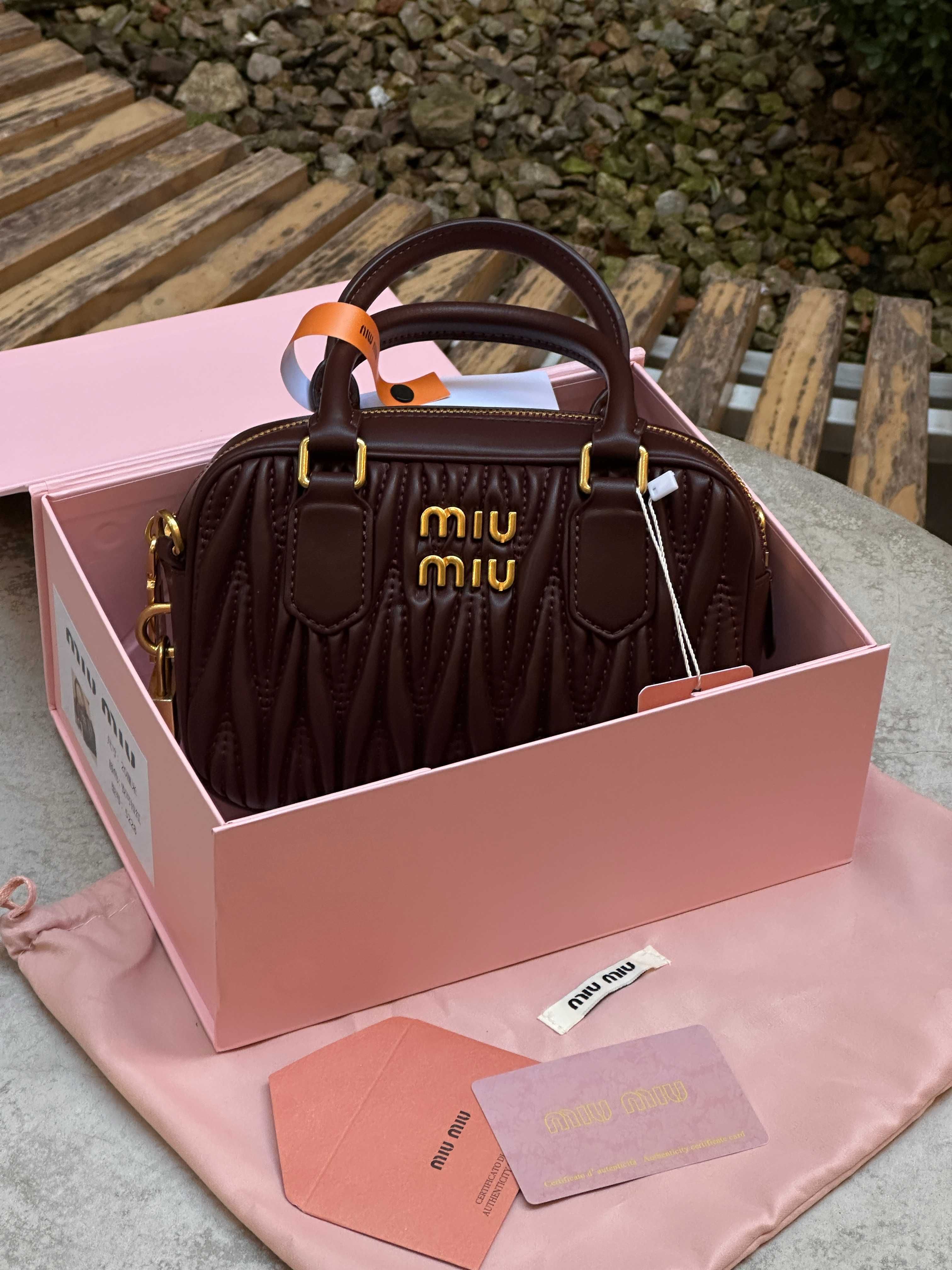 Жіноча сумка Miu Miu Arcadie Matelassé Nappa Leather Bag Burgundy