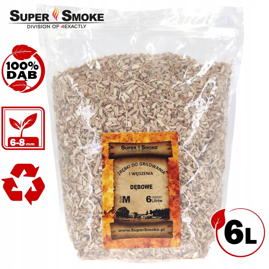 Zrębki Wędzarnicze Super Smoke DĄB KL-08 (6-8mm) Medium 6L Doypack