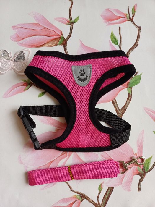 Różowe, odblaskowe, regulowane szelki dla małego psa, rozmiar M