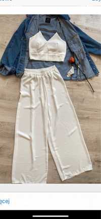Cudny biały komplet top i luźne spodnie