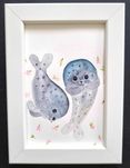 Quadro infantil para decoração com design focas (moldura incluída)