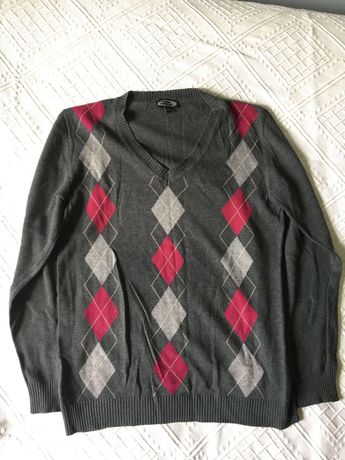 Sweterek geometryczny karo szary PRL vintage