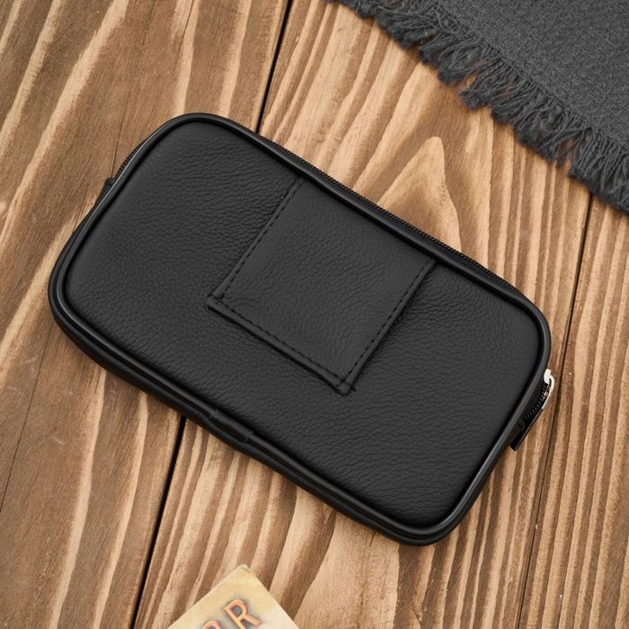 męska skórzana saszetka na pasek do ręki czarna abr-53