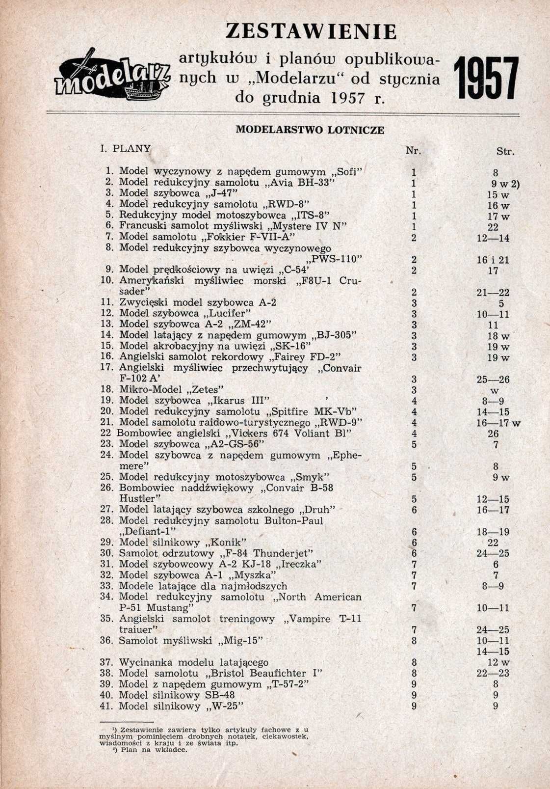 MODELARZ 1957.09 + spis treści rocznika