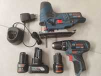 Zestaw Bosch 12V wyrzynarka GST wkretarka GSR akumulatorowe baterie