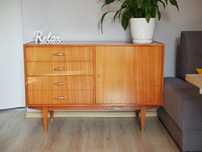 Komoda vintage PRL – retro styl, fornir, lata 60/70 – do odświeżenia