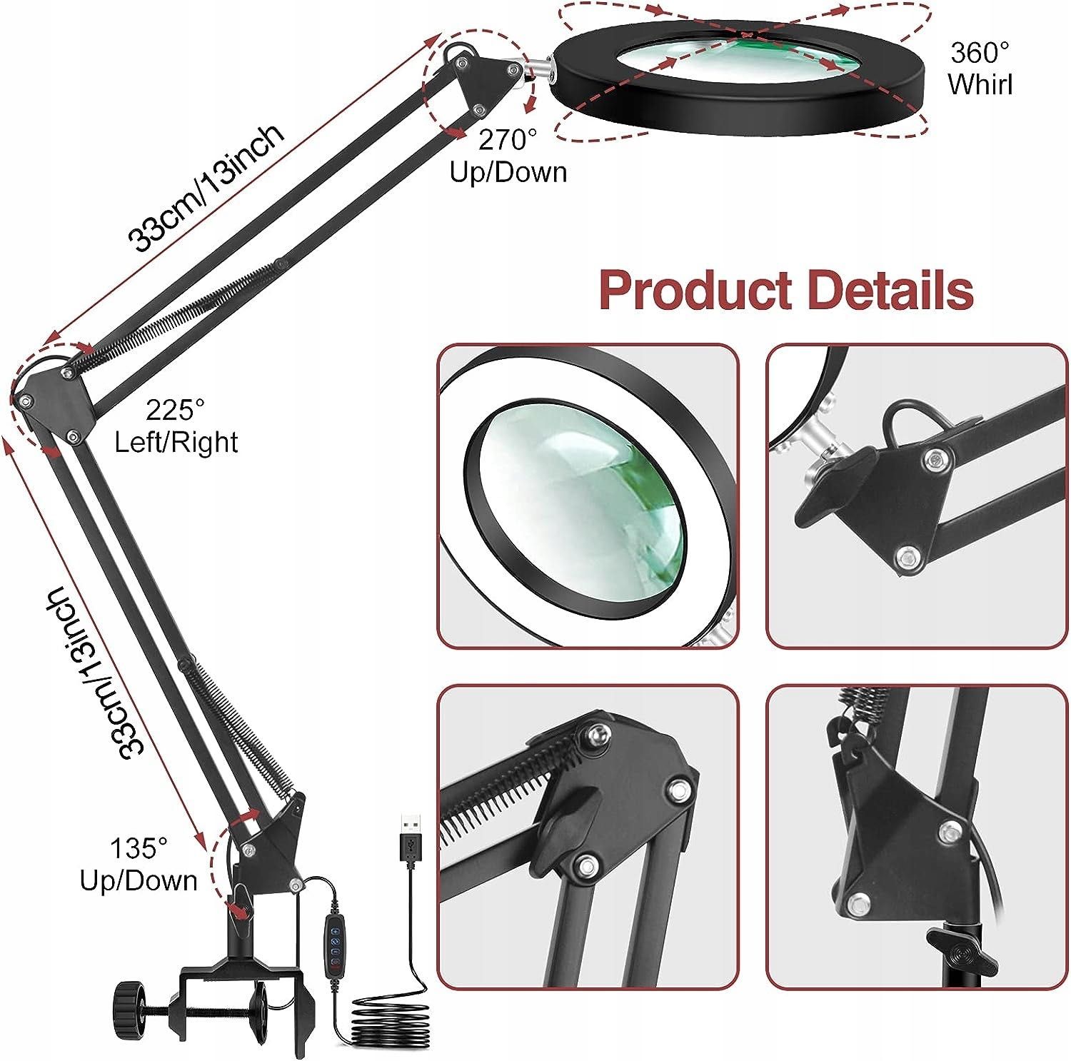 Lampa led na biurko lupa powiększająca 5 dioprii