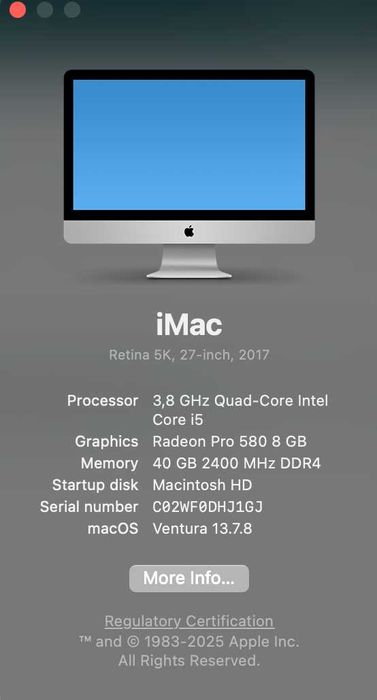 iMac 27" Retina 5K i5 3,8GHz - 40 GB RAM - SSD 2 TB