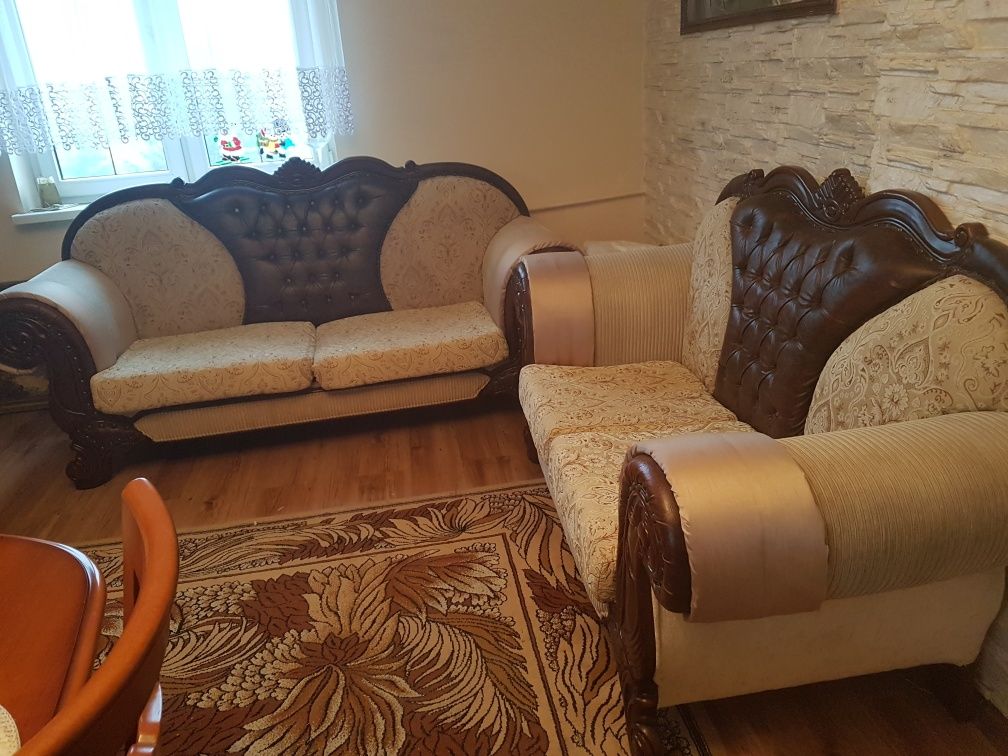 Komplet sofy barok antyk stylowe rzeźbienia sofa 3 i 2 osobowa