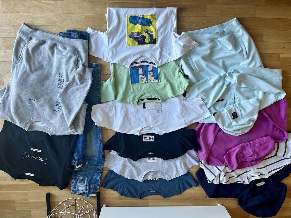 PACZKA ubrań chłopiec T-shirty bluzy jeansy szorty 146-152cm Bez Wad