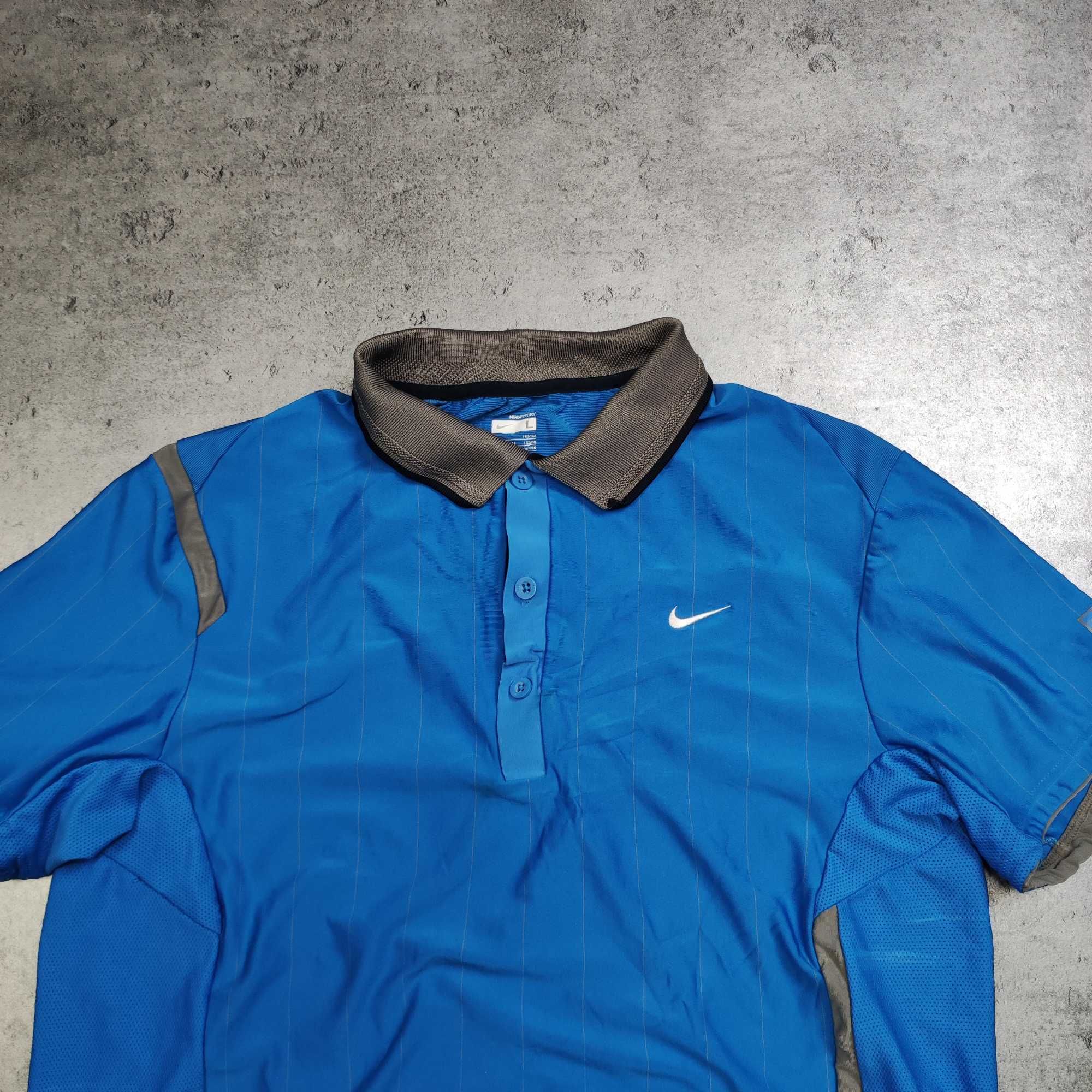 MĘSKA Koszulka Sportowa Granatowa Nike Kołnierzyk Dri-Fit Haft Logo