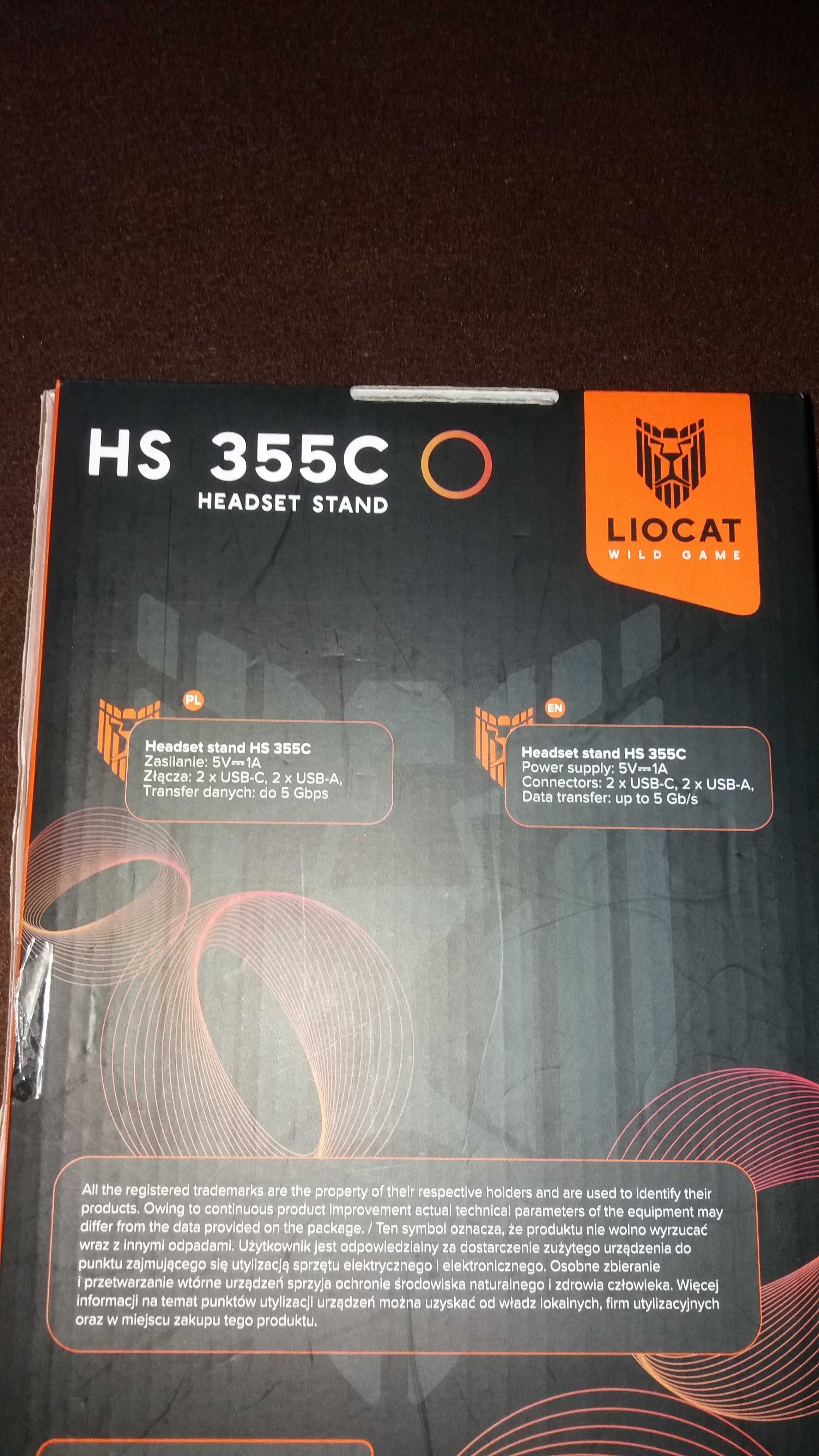Stojak na słuchawki rgb z koncentratorem portów usb Liocat HS 355C