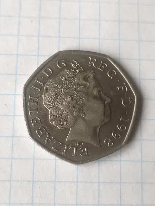 Moneta 50 pensów 25 lat wstąpienia Wielkiej Brytanii do Unii europejsk