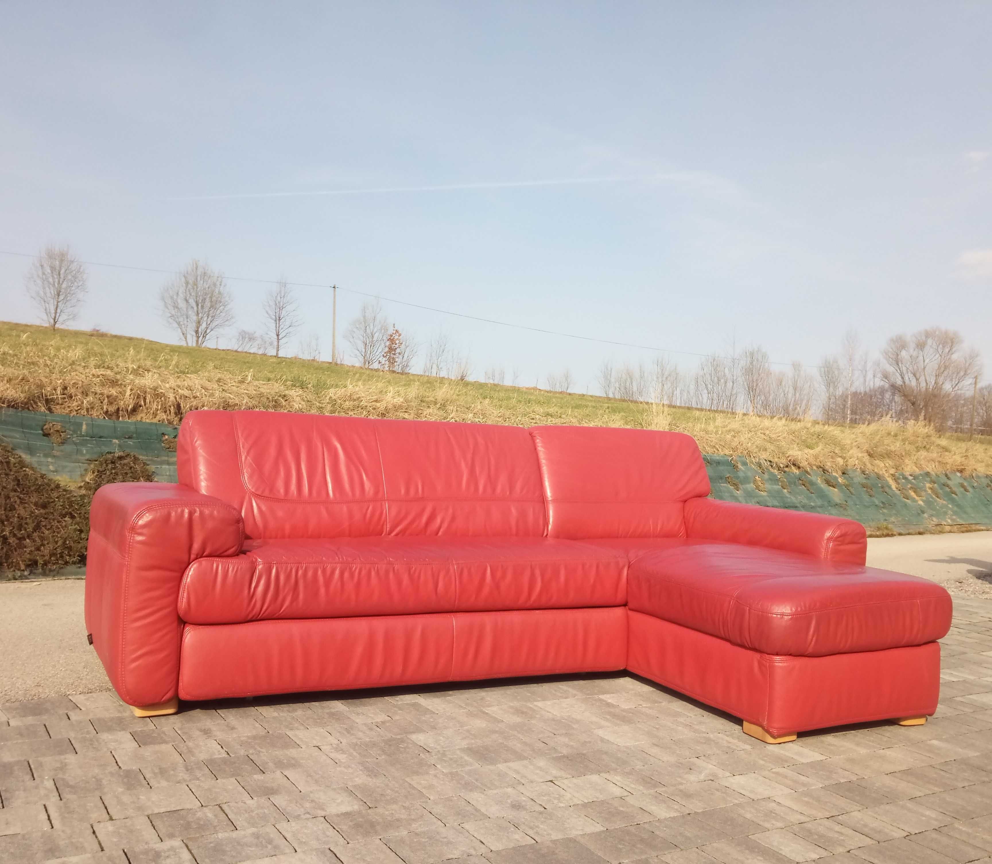 Narożnik skórzany Etap Sofa z funkcją spania skóra naturalna czerwony