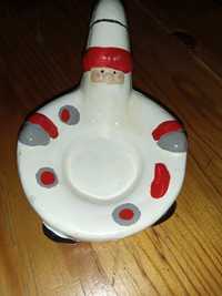 Tea light / porta velas pai natal cerâmica rústico envelhecido a bege