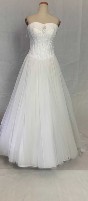 Nowa suknia ślubna 38 M Princessa biała srebrna gorset glamour tren