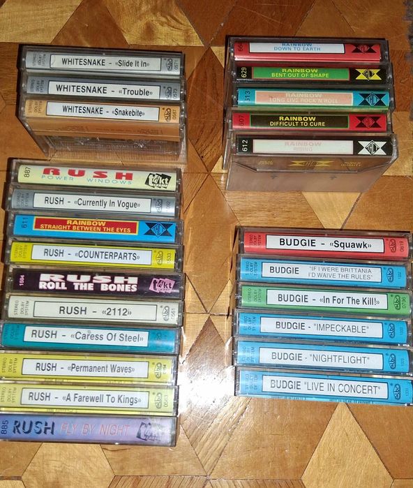 143 szt kaset z hard rockiem Black Sabbath , AC/DC, Led Zeppelin