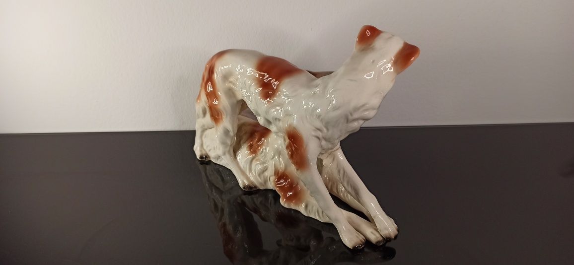Porcelana TURYNGIA Figurka Psów BORSOJ Chart Rosyjski Borsoi 22x32 cm