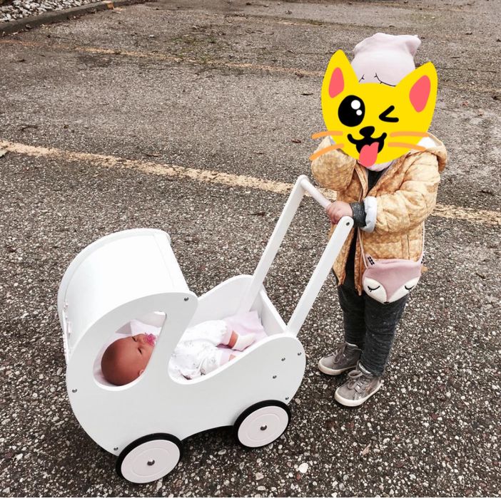 Wózek dla lalek, pchacz, drewniany wózek, wózek z imieniem