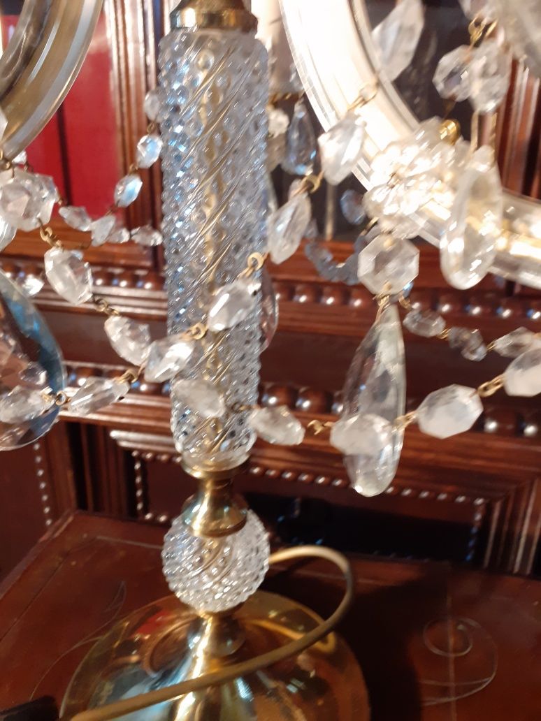 lampa nocna ANTYK stojąca mosiądz pokryty kryształem