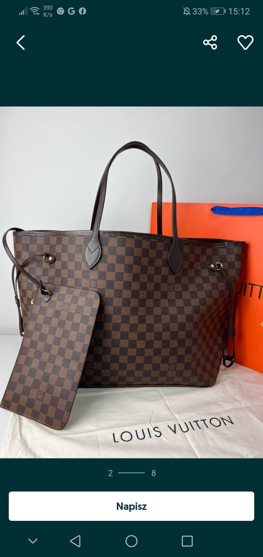 Torebka 44 cm Louis LV Vuitton Krata monogram brąz  neverfull