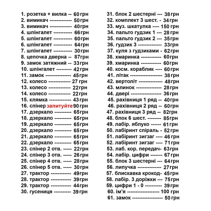 Деталі для виготовлення бізіборда, Набір для бізіборда