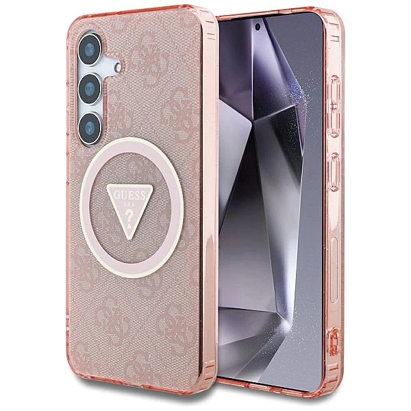 Etui Guess 4G Glitter Triangle Buttons MagSafe do Samsung Galaxy S25 r