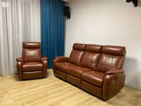 Sofa i fotel skóra - za pół ceny elektryczne rozkładanie