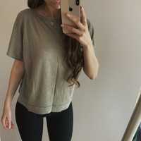 zgniło zielona koszulka khaki t shirt top luźny zwiewny letni oversize