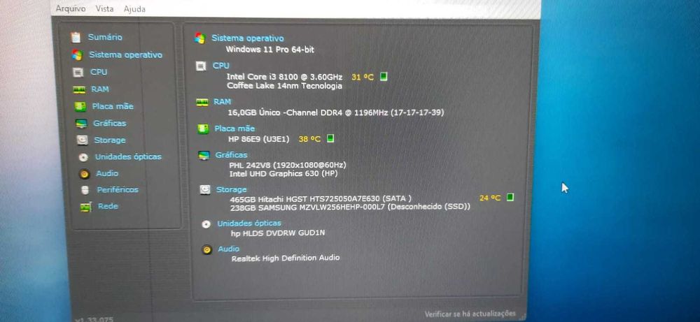 Pç DELL 3060 8ªG.|i3.8100-3.6G|16G|HDMI|NVMe256+HD500|5G+BT|TPM2.0|W11