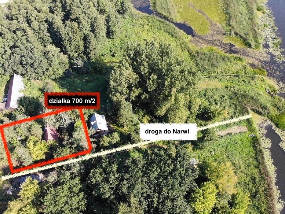Sprzedam działkę 700m/2 z domem – 55 km od Warszawy , 100 m od Narwi.