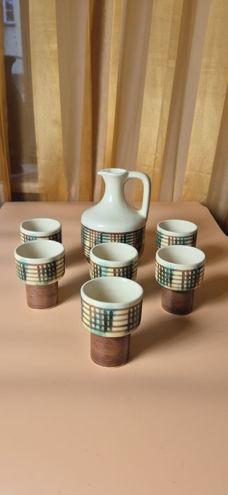Piękna ceramiczna karafka dzbanek z kieliszkami vintage komplet T9