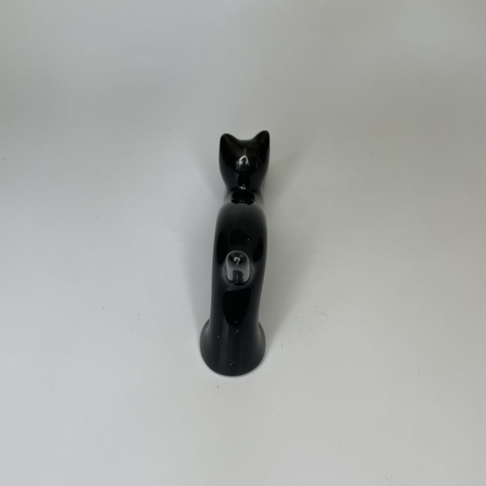 Ceramiczny czarny kot figurka stretching cat vintage 70s