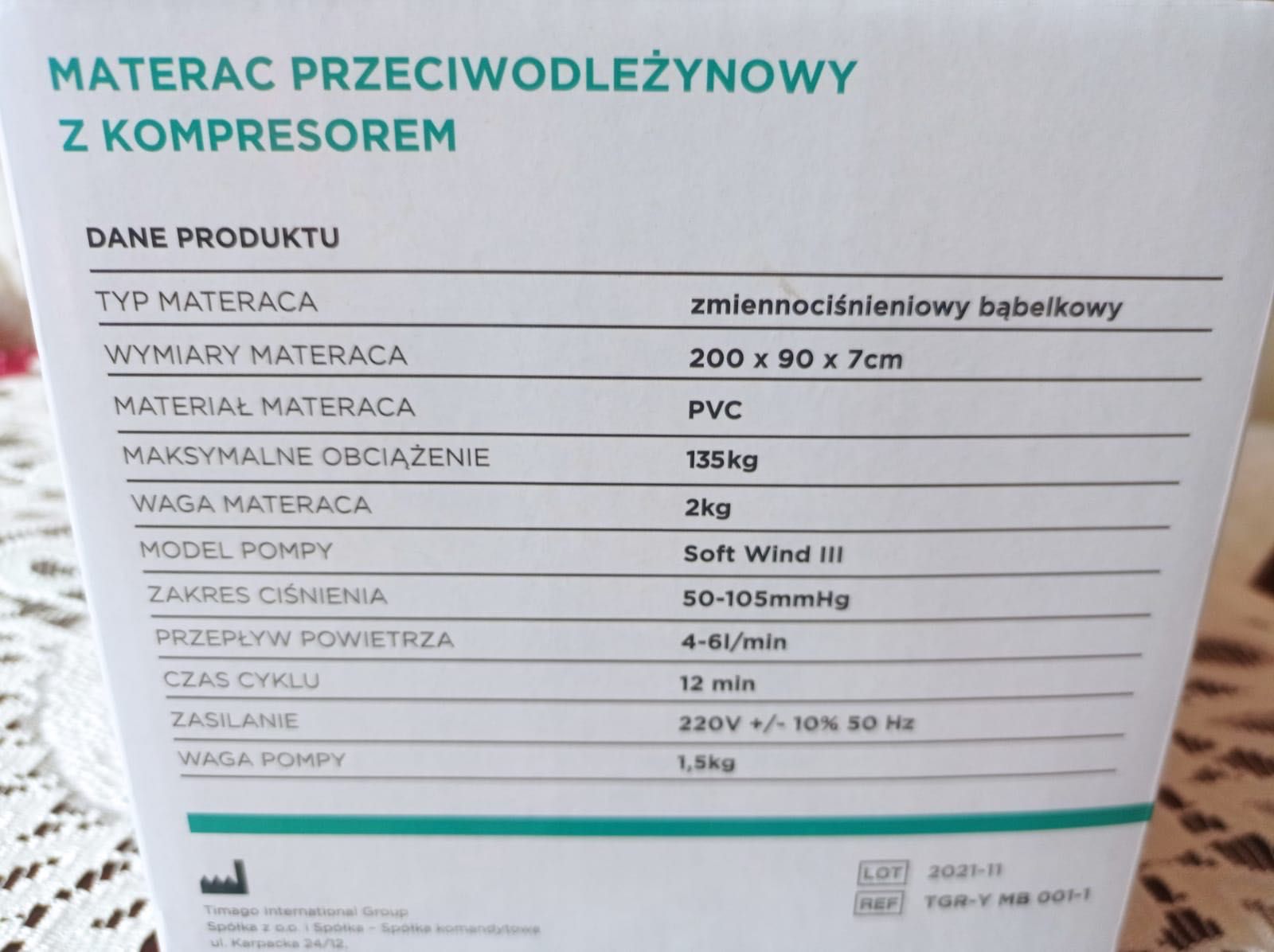 Materac przeciwodleżynowy