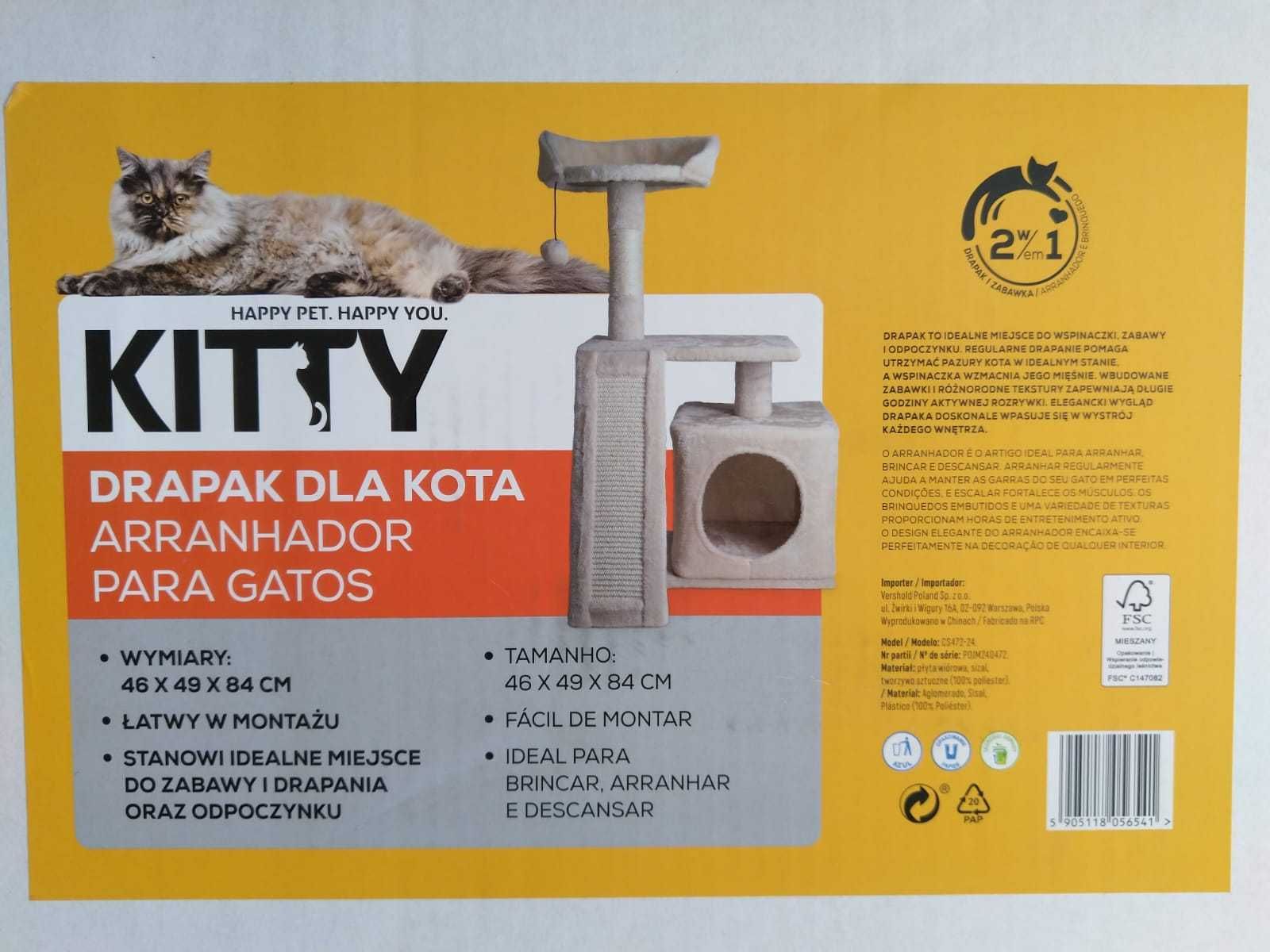 NOWY Drapak Dla Kota Domek Budka Podesty Legowisko wys. 84 cm KITTY