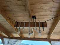 Lampa ogrodowa na taras robiona ręcznie, drewniana, sznur + żarówki