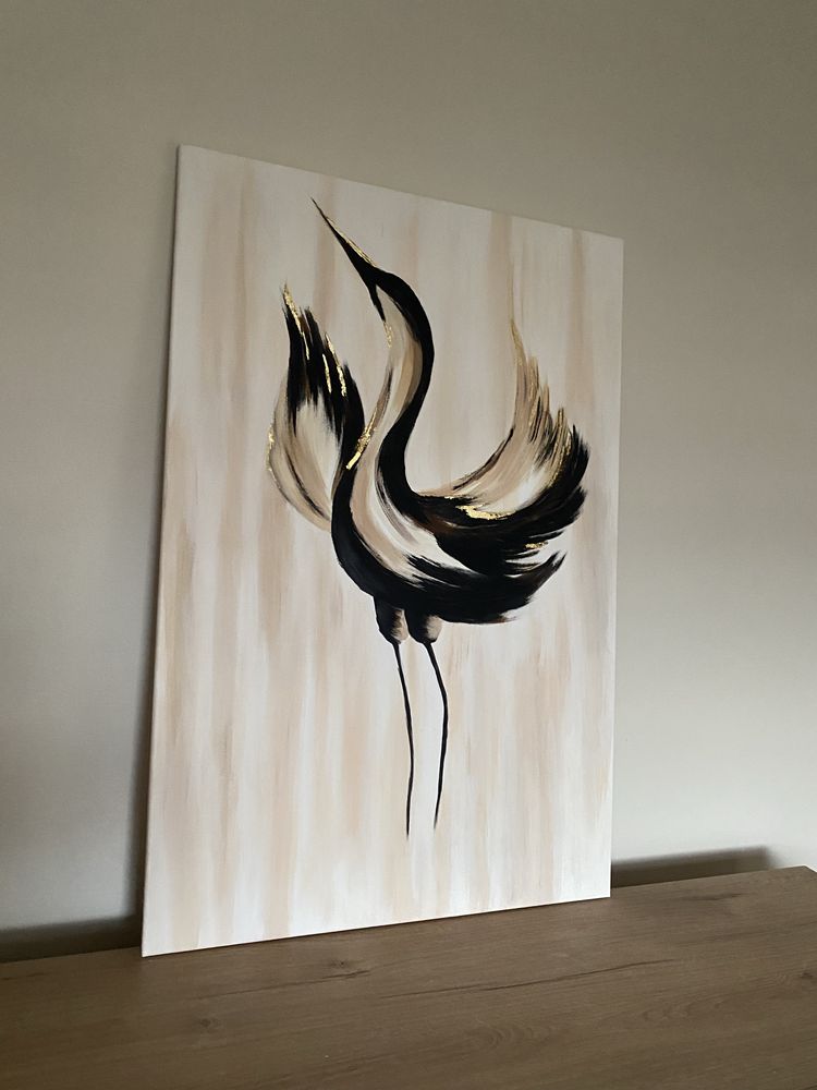 Obraz żuraw ręcznie malowany 60x90