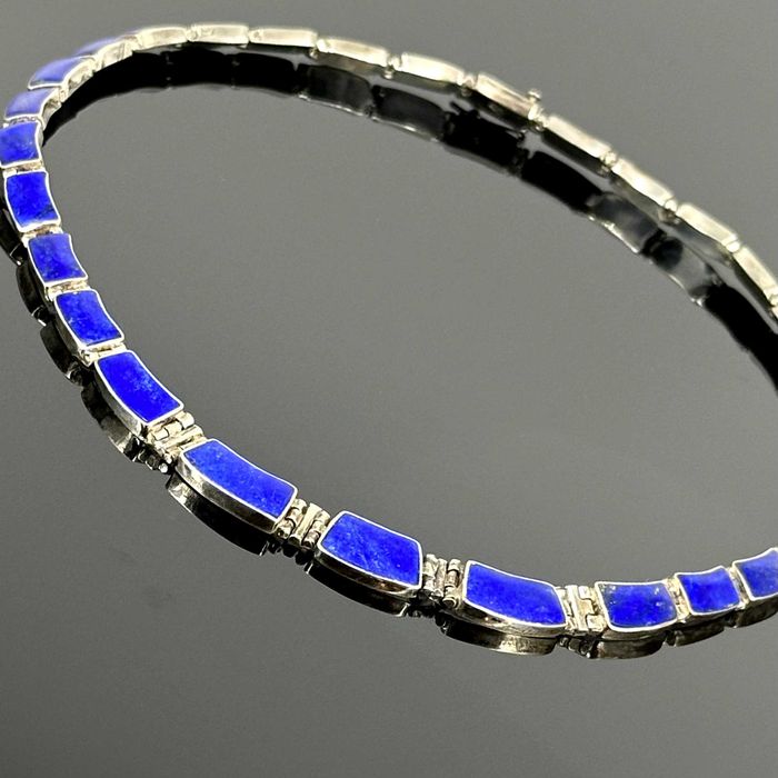 Srebro - Srebrny naszyjnik Art Deco z Lapis Lazuli - próba 925