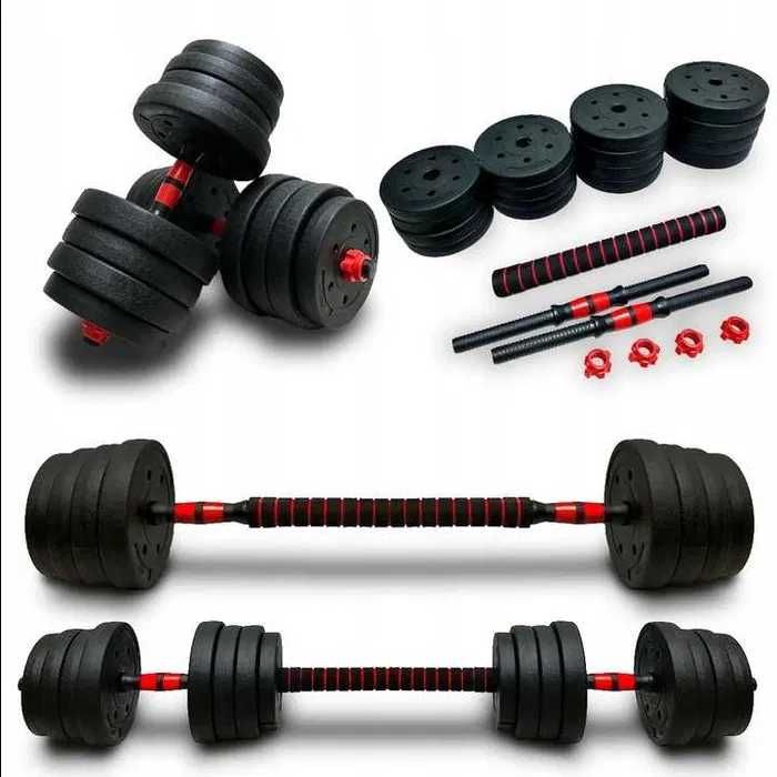 Hantle regulowane 2x20 bitumiczne z łącznikiem sztangą zestaw 40kg