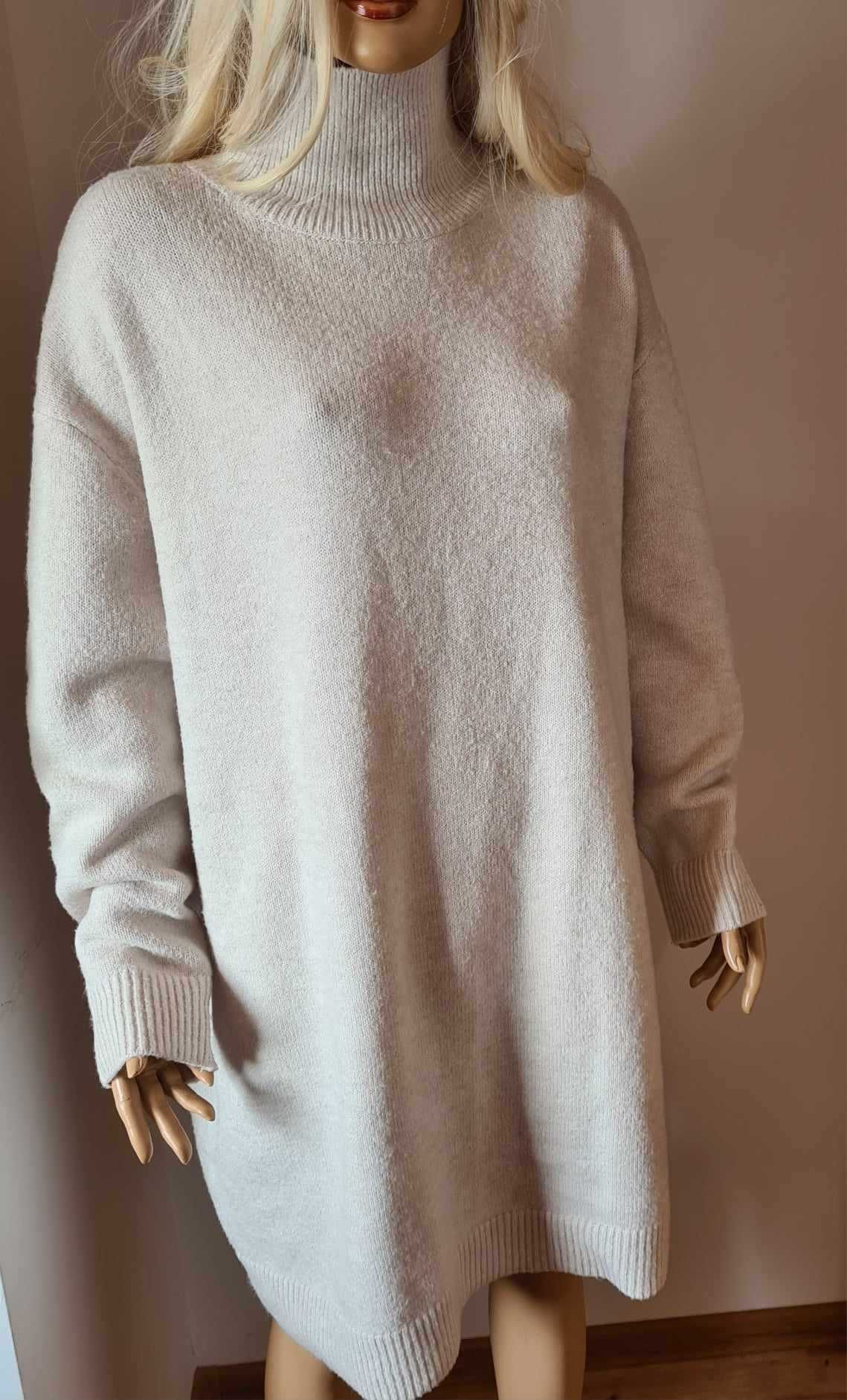 Zara ciepła sukienka z golfem sweter damski z wełną wool oversize M