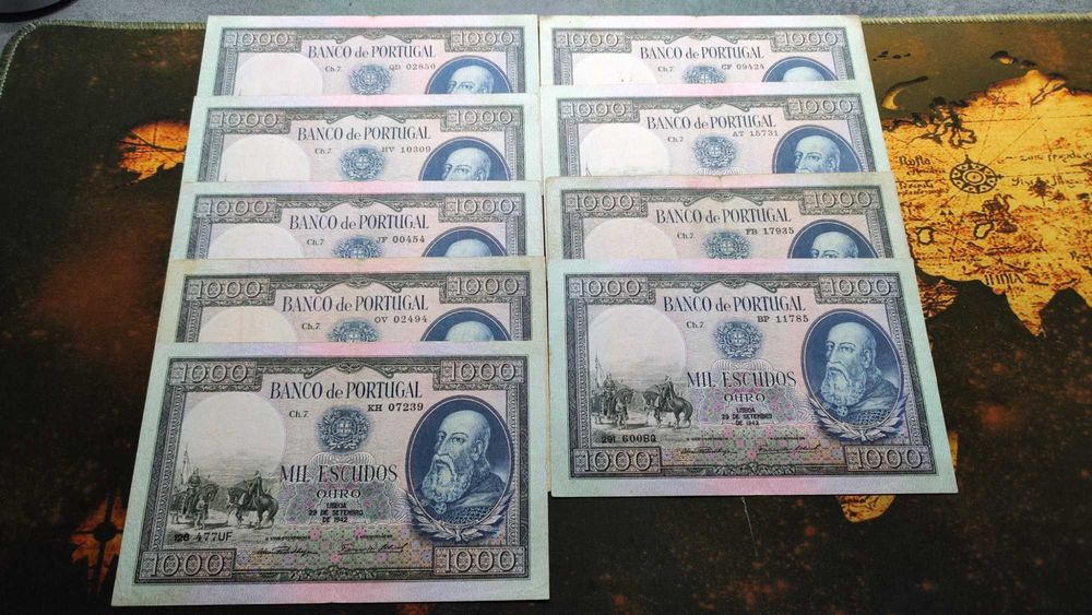 Vendo 9 Notas de 1942 de 1000 Escudos - Ch.7