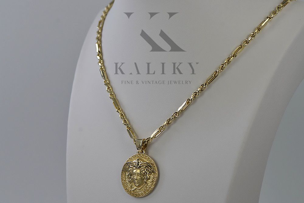 Złoty medalik meduza grecki wzór 14k łańcuszkiem cpn049y20&cc004y50 W