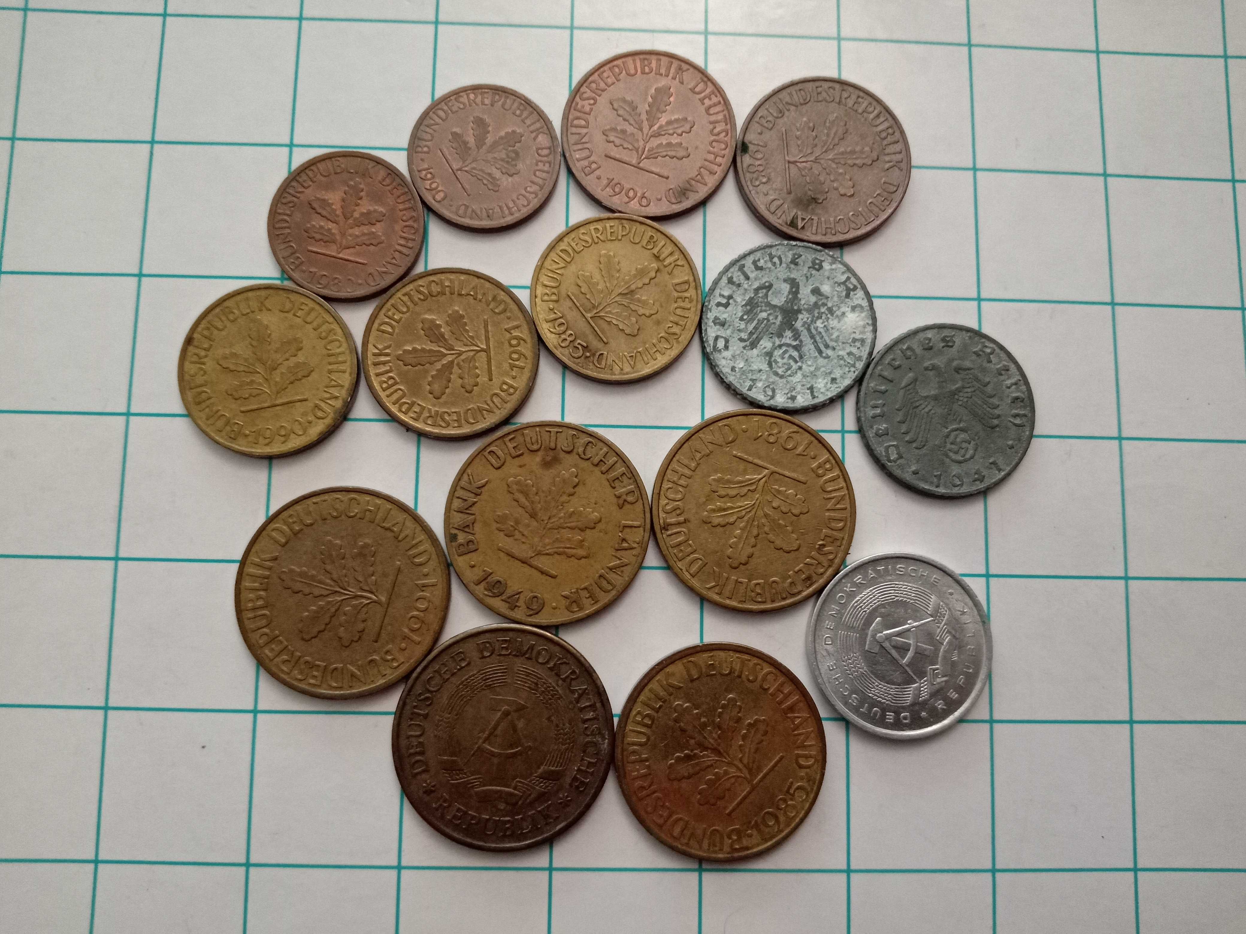 Numizmatyka Niemcy Kolekcja 15 monet NRD Super zestaw Komplet Pfennig